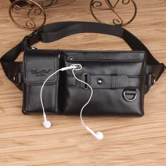 𝅺jane's Vintage Leather Waist Bag for Men Black
